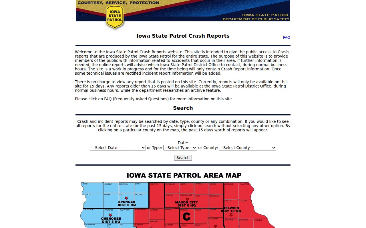 Clarke County arrest and crash report portal from Iowa public safety