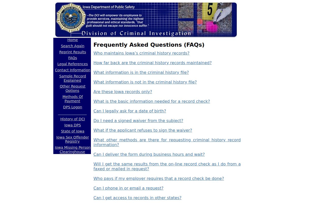 Clarke County criminal history DCI coverage FAQ