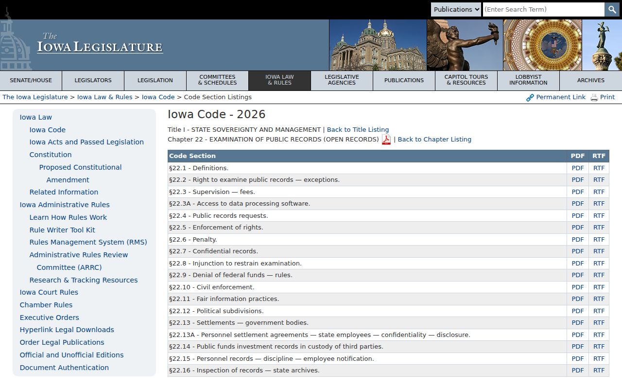 Iowa Open Records Law source for Murray criminal history requests