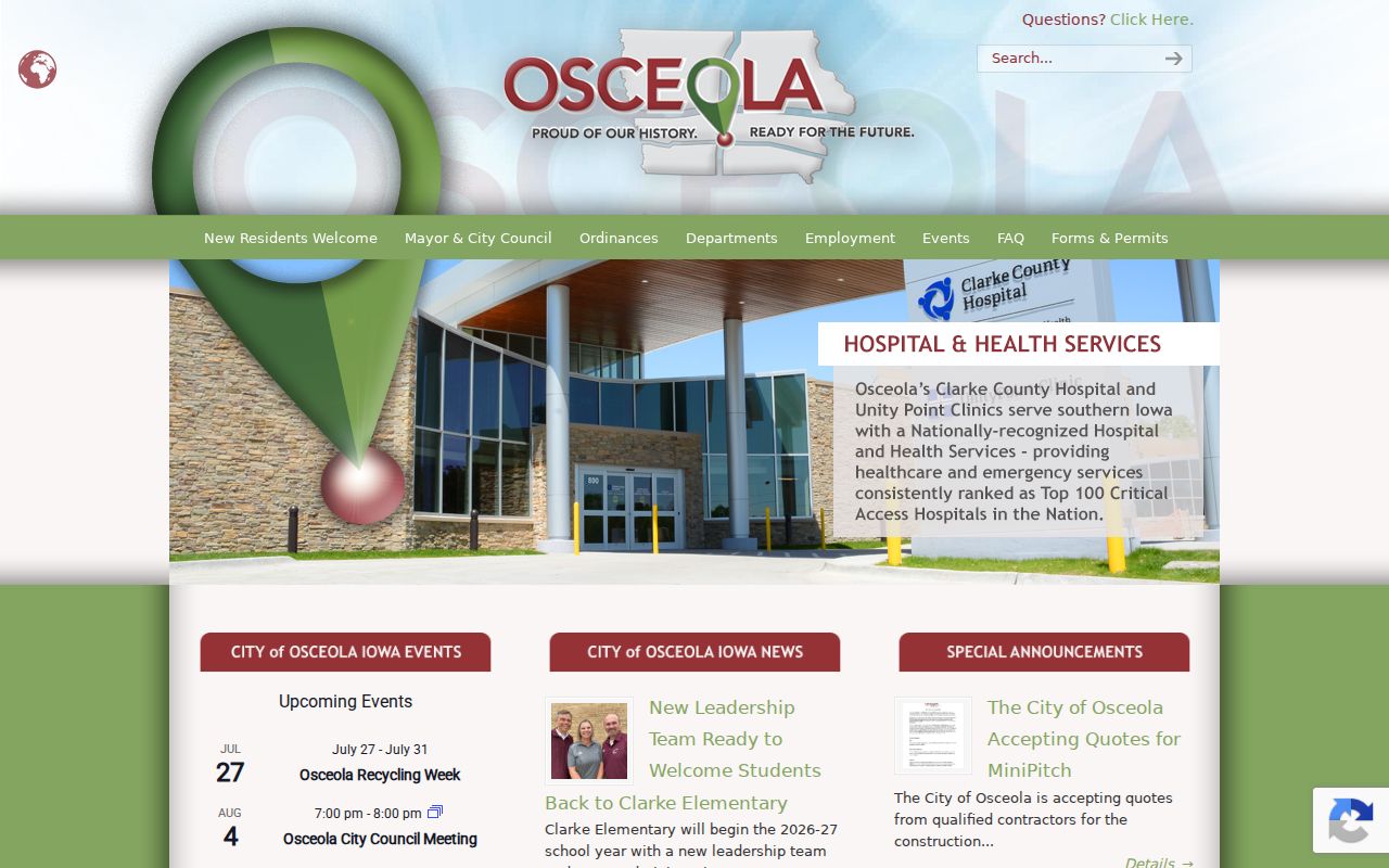City of Osceola website used for Osceola criminal history office routing
