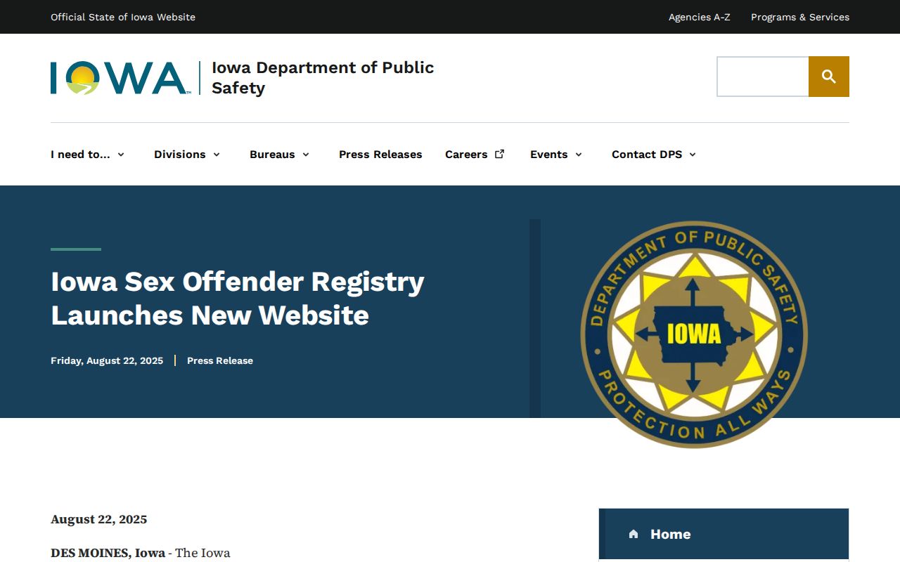 Clarke County sex offender registry redesign announcement from Iowa DPS