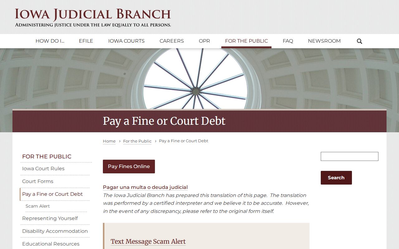 Iowa court payment guidance for Woodburn criminal history case records